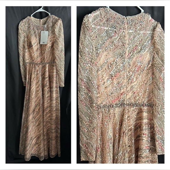 Mac Duggal 79389 NWT SEQUIN LONG SLEEVE BATEAU A LINE GOWN - Picture 1 of 4